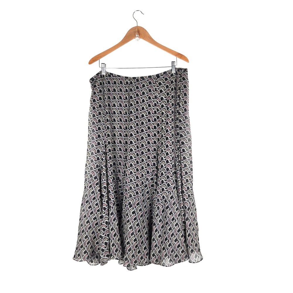 Vtg Y2K 90 Jones New York Size 16 100% Silk Pleated Midi Skirt Geometric Print‎
